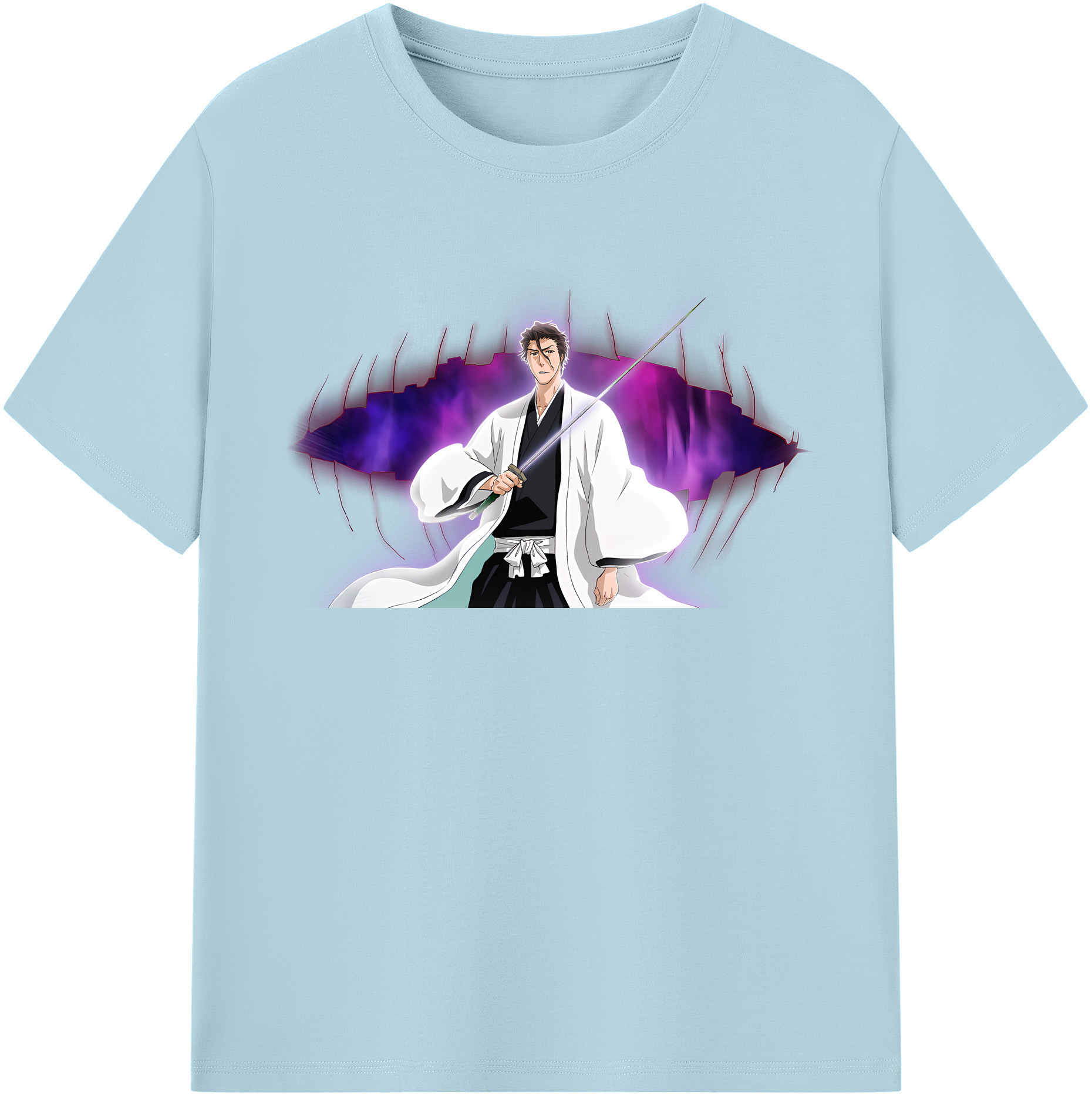 （画像用） ブリーチ 藍染 惣右介（あいぜん そうすけ） BLEACH Aizen Sousuke 綿100％半袖Tシャツ（フロントプリント）